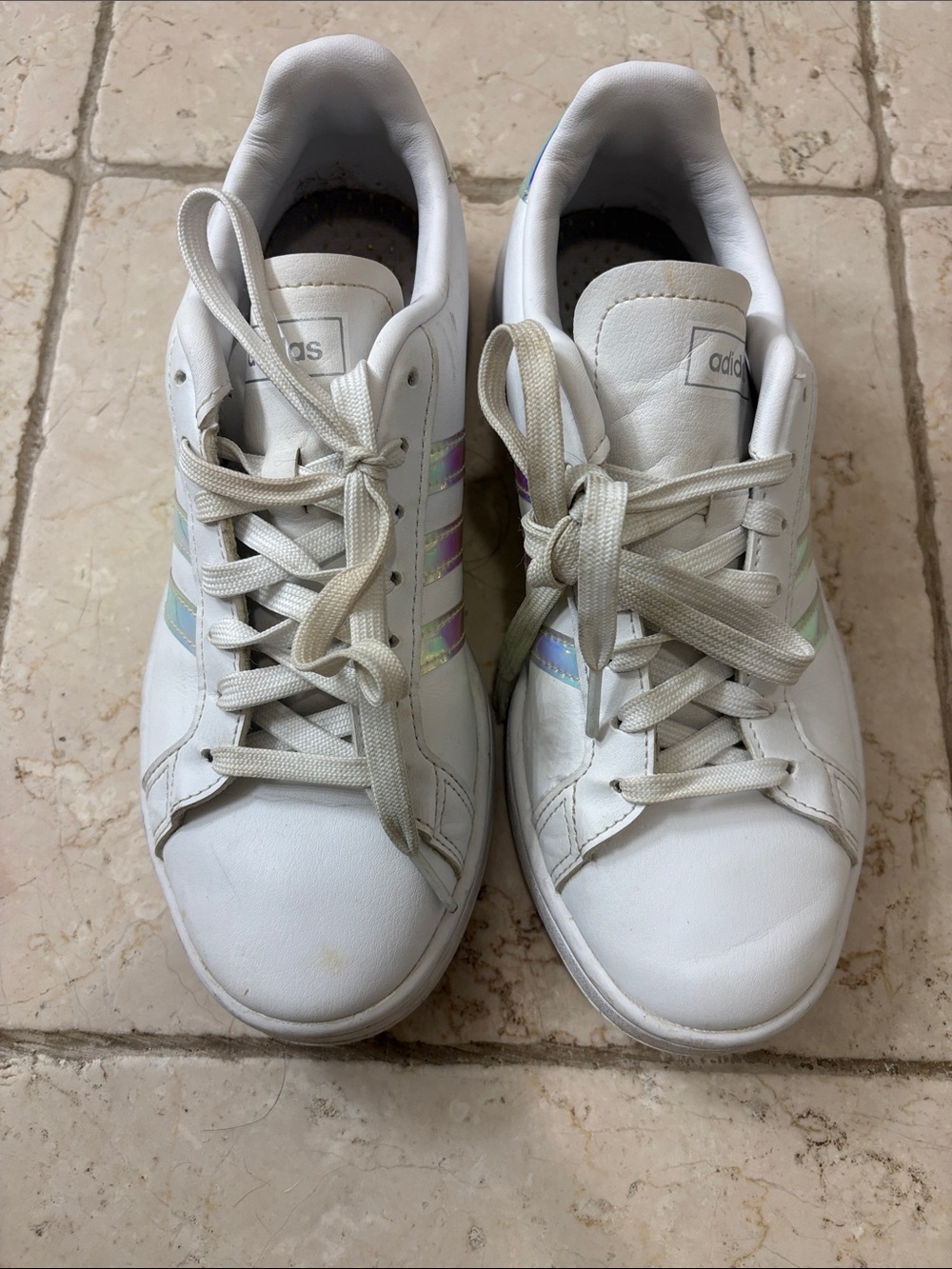 adidas Women’s White Sneakers with Iridescent Stripes